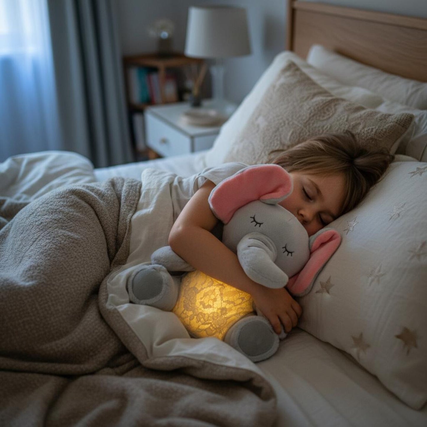 Slaapmaatje Olifant – Knuffel, Licht & Rust in Eén